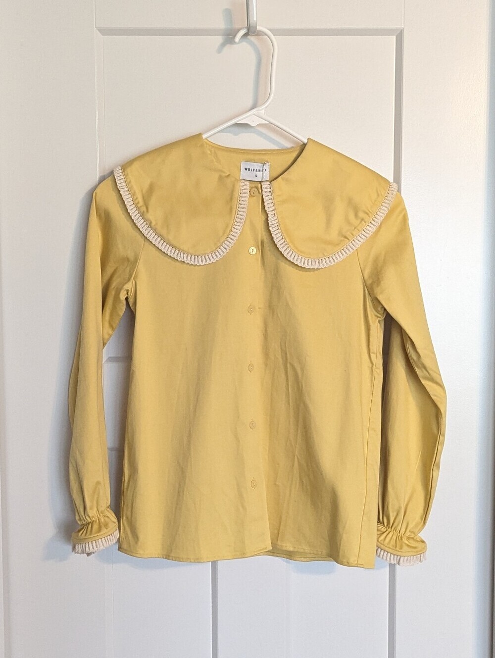 Wolf & Rita Noa Peter Pan Collar Crochet Trim Long Sleeve Top - Yellow sz 12
